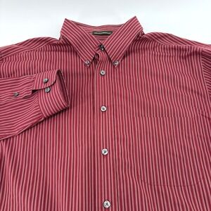 Eddie Bauer Mens Tall Burgundy Striped Wrinkle Resistant Cotton Shirt L TALL